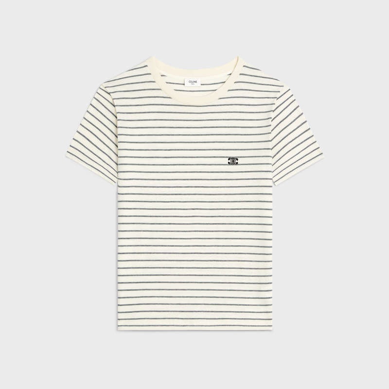 Celine Regular Triomphe In Çizgili Jersey T-shirt Beyaz Gri Siyah | CL-592128