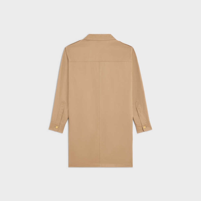 Celine Saharienne Mini In Pamuklu Linen Elbise Haki | CL-592852