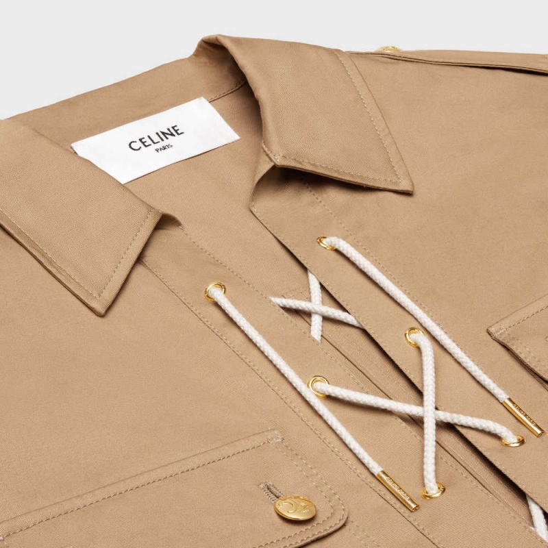Celine Saharienne Mini In Pamuklu Linen Elbise Haki | CL-592852