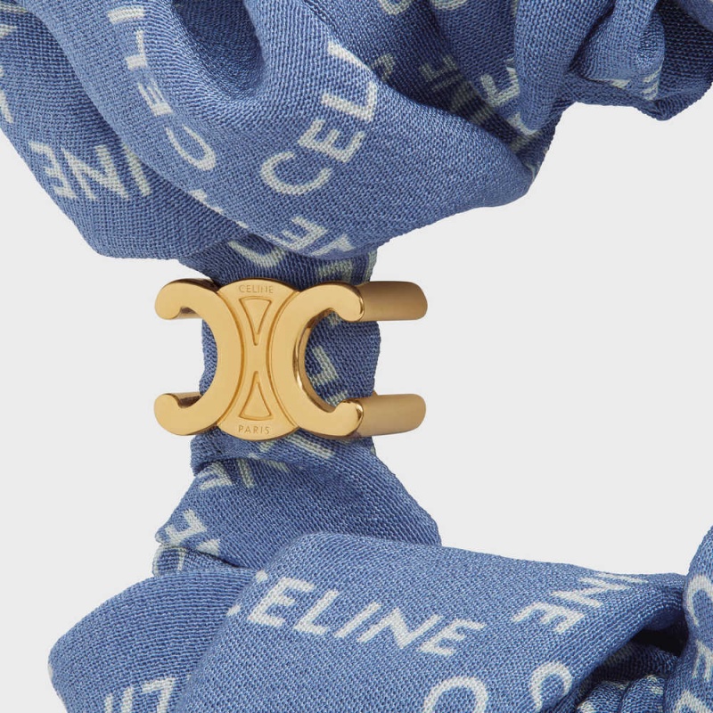 Celine Scrunchy Square In Brass With Gold Finish And Blue Silk Saç aksesuarları Altın Mavi | CL-592329