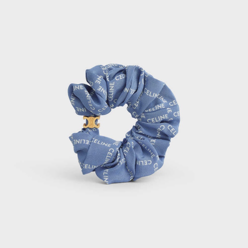 Celine Scrunchy Square In Brass With Gold Finish And Blue Silk Saç aksesuarları Altın Mavi | CL-592329