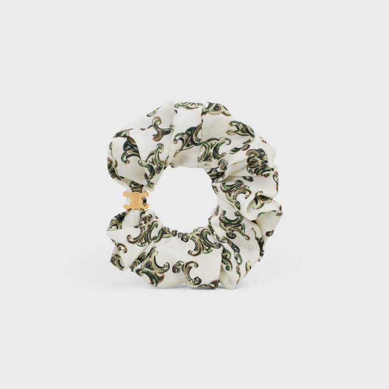 Celine Scrunchy Triomphe Camo In Brass With Gold Finish And Silk Saç aksesuarları Altın | CL-592327