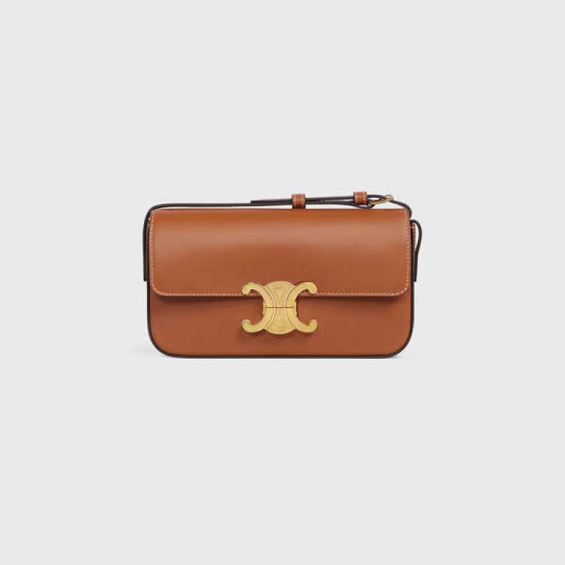 Celine Shoulder Bag In Natural Calfskin Triomphe Kahverengi | CL-593241