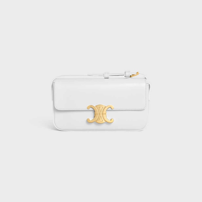 Celine Shoulder Bag In Shiny Calfskin Triomphe Beyaz | CL-593244
