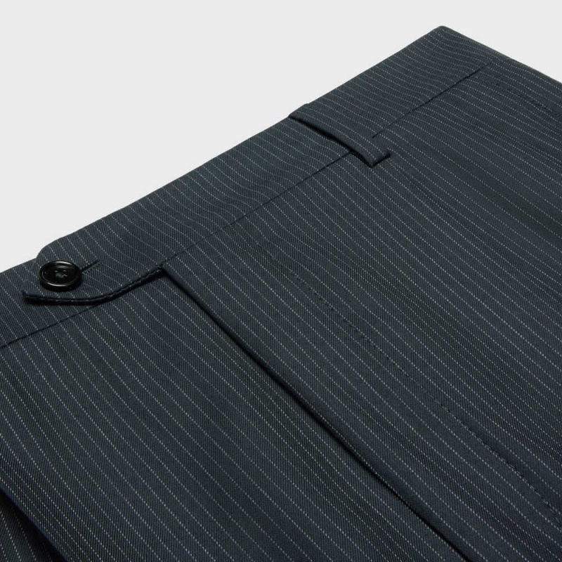 Celine Skate In Çizgili Yün Şort Lacivert | CL-592740