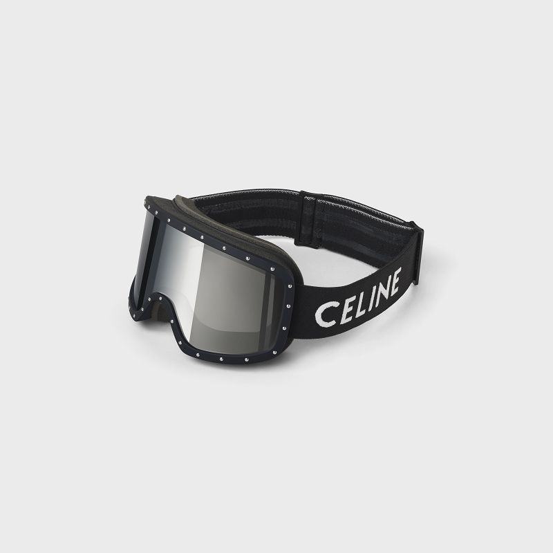 Celine Ski Mask In Plastic With Metal Studs & Mirror Lenses Güneş Gözlüğü Siyah Siyah | CL-591761