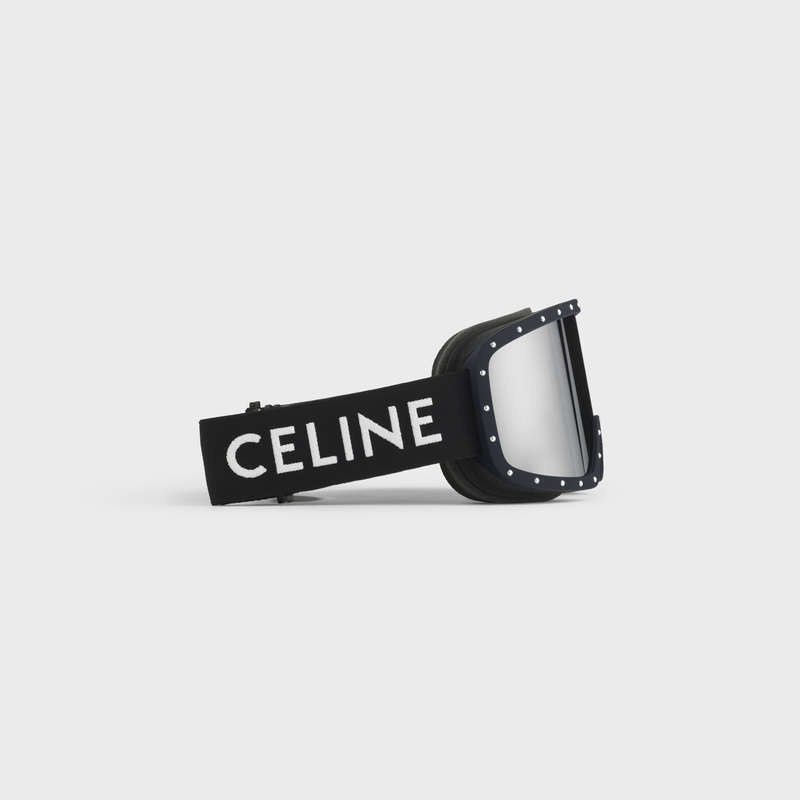 Celine Ski Mask In Plastic With Metal Studs & Mirror Lenses Güneş Gözlüğü Siyah Siyah | CL-591761