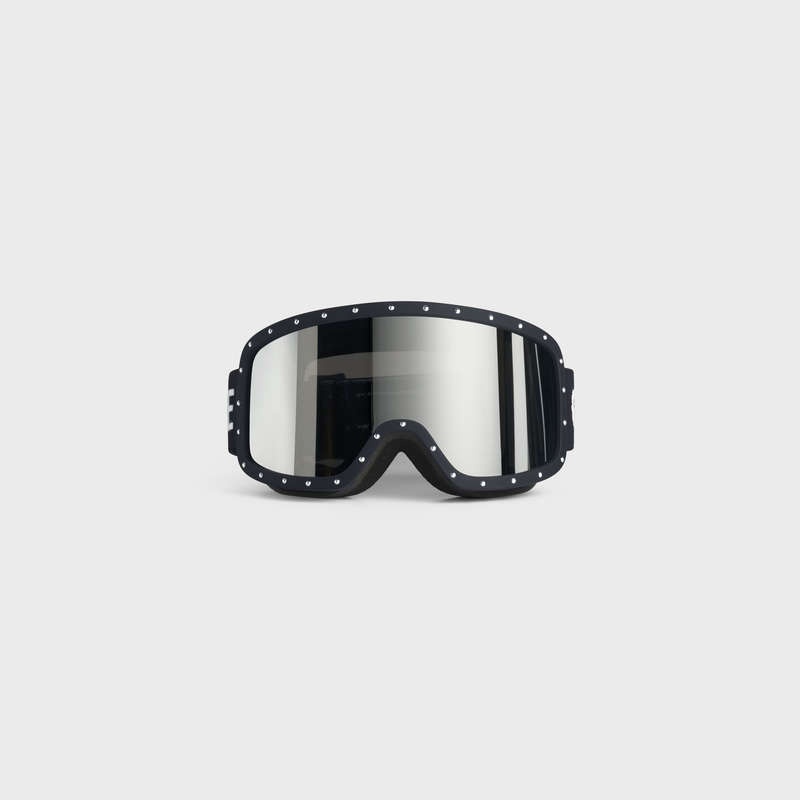 Celine Ski Mask In Plastic With Metal Studs & Mirror Lenses Güneş Gözlüğü Siyah Siyah | CL-591761