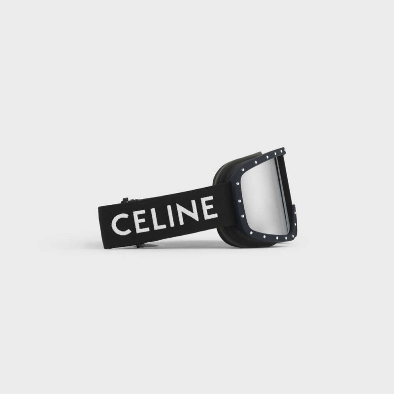 Celine Ski Mask In Plastic With Metal Studs & Mirror Lenses Güneş Gözlüğü Siyah Siyah | CL-592441