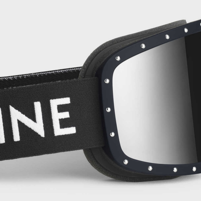 Celine Ski Mask In Plastic With Metal Studs & Mirror Lenses Güneş Gözlüğü Siyah Siyah | CL-592441