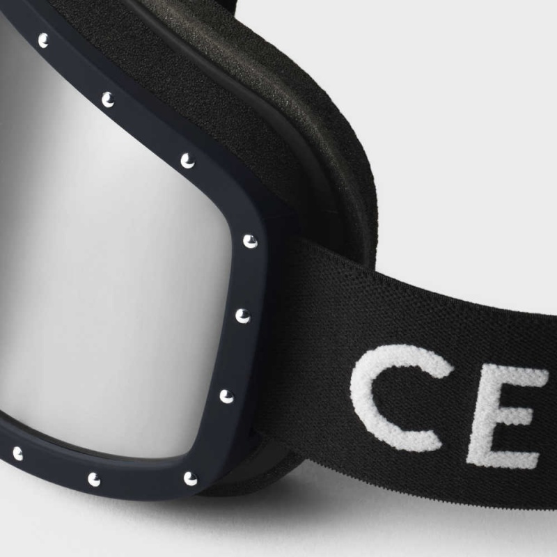 Celine Ski Mask In Plastic With Metal Studs & Mirror Lenses Güneş Gözlüğü Siyah Siyah | CL-592441