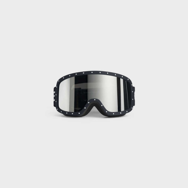 Celine Ski Mask In Plastic With Metal Studs & Mirror Lenses Güneş Gözlüğü Siyah Siyah | CL-592441