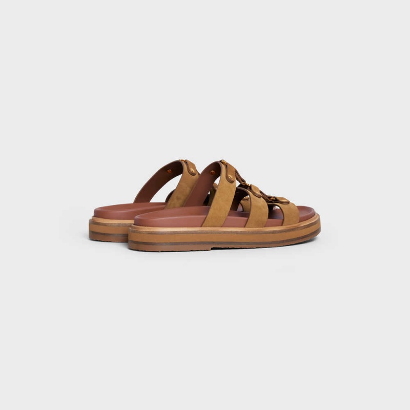 Celine Slides Tippi In Süet Calfskin Sandalet Kahverengi | CL-592581