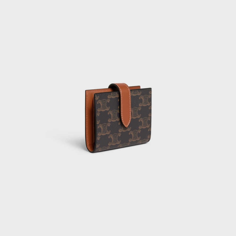 Celine Small Askılı In Triomphe Kanvas And Lambskin Cüzdan Kahverengi | CL-592985