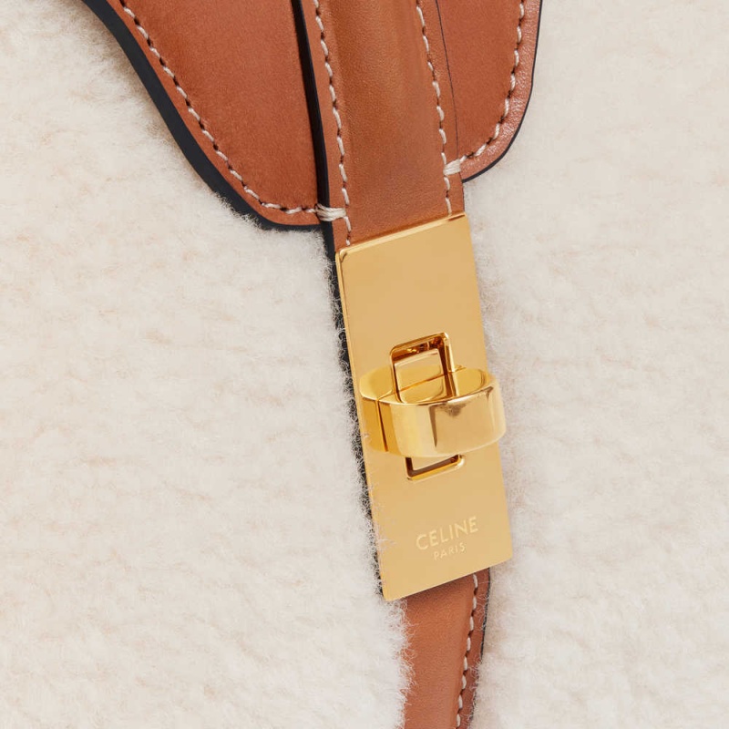 Celine Small Bag In Shearling And Natural Calfskin 16 Bej Rengi Kahverengi | CL-593277