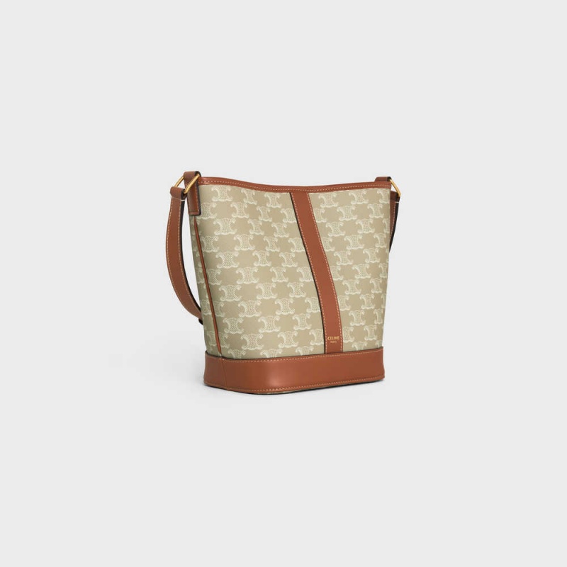 Celine Small Bucket Cuir Triomphe In And Calfskin Triomphe Canvas Bej Rengi | CL-593125