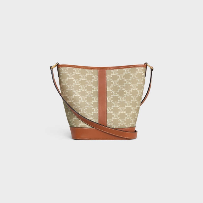 Celine Small Bucket Cuir Triomphe In And Calfskin Triomphe Canvas Bej Rengi | CL-593125