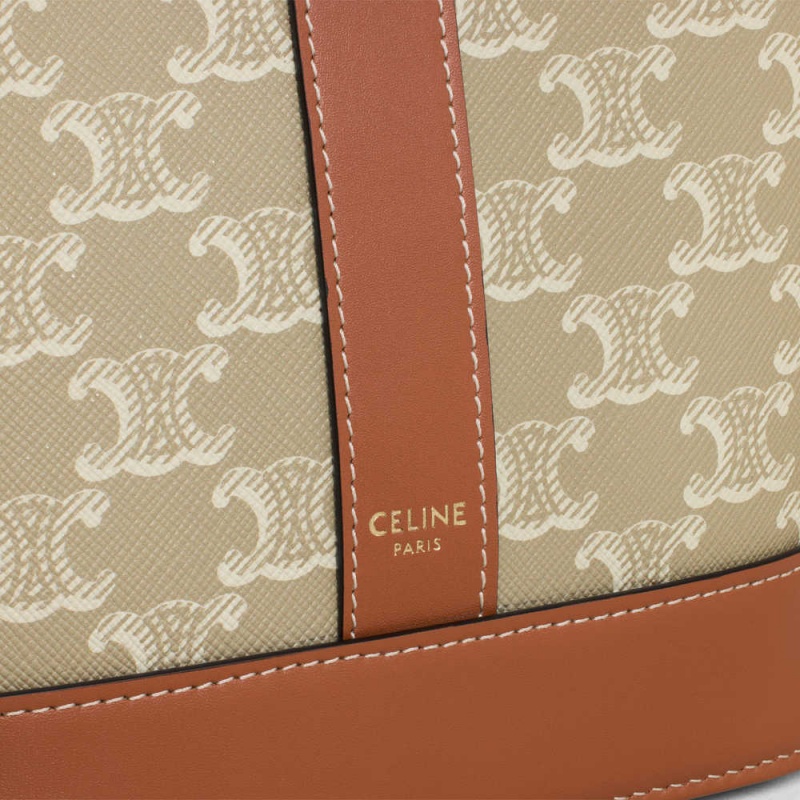 Celine Small Bucket Cuir Triomphe In And Calfskin Triomphe Canvas Bej Rengi | CL-593125