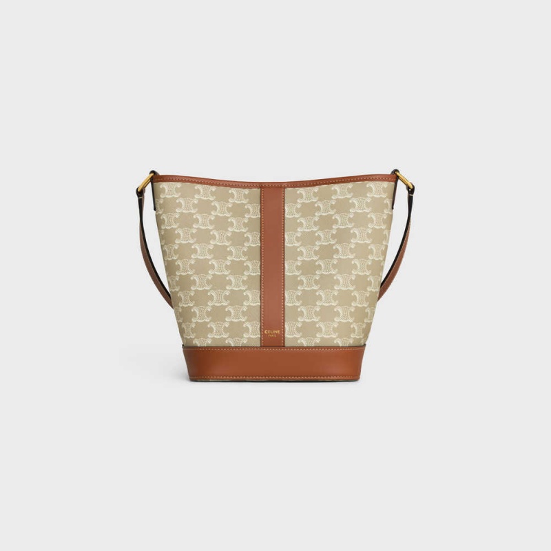 Celine Small Bucket Cuir Triomphe In And Calfskin Triomphe Canvas Bej Rengi | CL-593125
