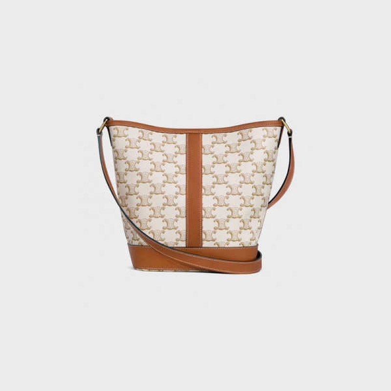 Celine Small Bucket In And Calfskin Triomphe Canvas Beyaz | CL-593124