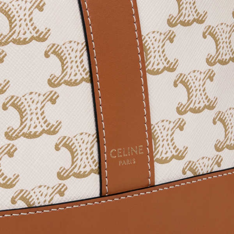 Celine Small Bucket In And Calfskin Triomphe Canvas Beyaz | CL-593124