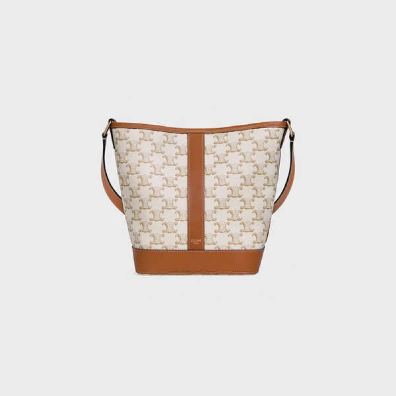 Celine Small Bucket In And Calfskin Triomphe Canvas Beyaz | CL-593124