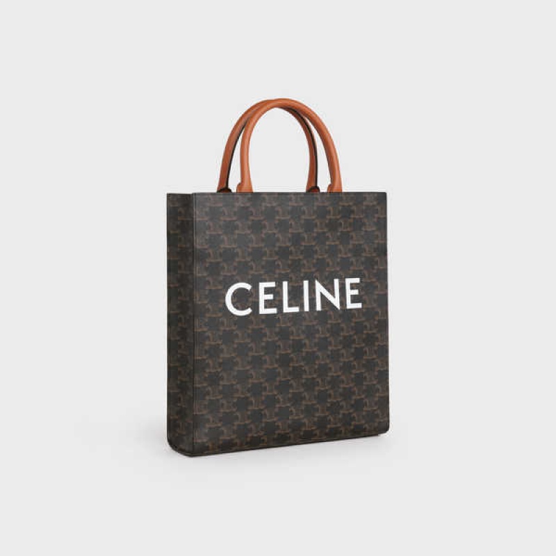 Celine Small Cabas Vertical In And Calfskin Triomphe Canvas Kahverengi | CL-593133