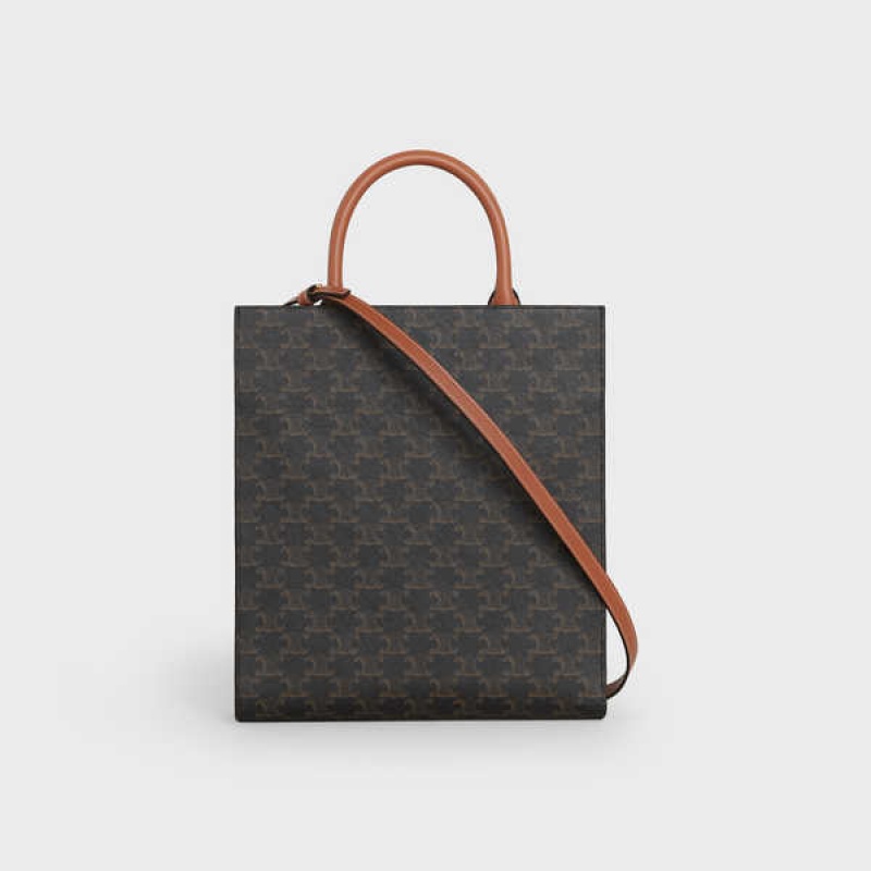 Celine Small Cabas Vertical In And Calfskin Triomphe Canvas Kahverengi | CL-593133