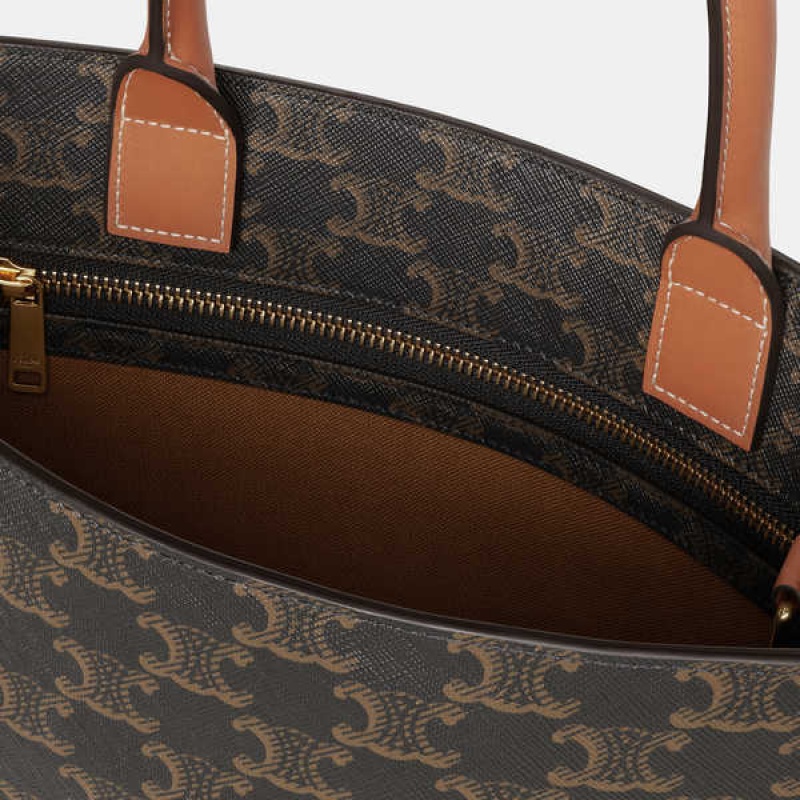 Celine Small Cabas Vertical In And Calfskin Triomphe Canvas Kahverengi | CL-593133