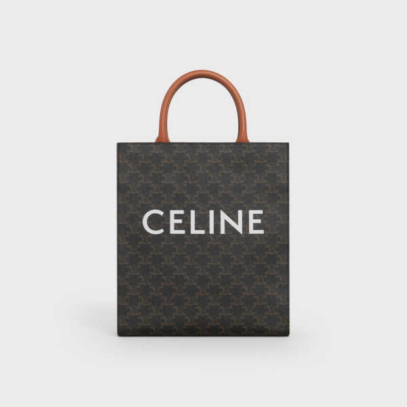 Celine Small Cabas Vertical In And Calfskin Triomphe Canvas Kahverengi | CL-593133