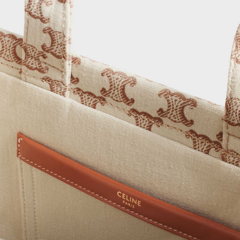 Celine Small Thais In Tekstil With Triomphe Kanvas Print And Calfskin Cabas Beyaz | CL-593077