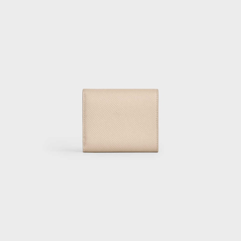 Celine Small Trifold In Grained Calfskin Cüzdan Bej Rengi | CL-593006