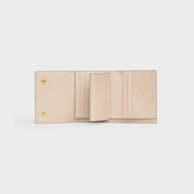 Celine Small Trifold In Grained Calfskin Cüzdan Bej Rengi | CL-593006