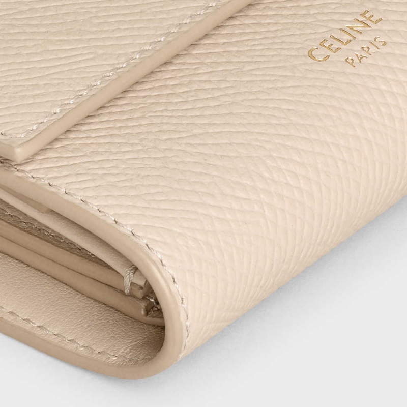 Celine Small Trifold In Grained Calfskin Cüzdan Bej Rengi | CL-593006