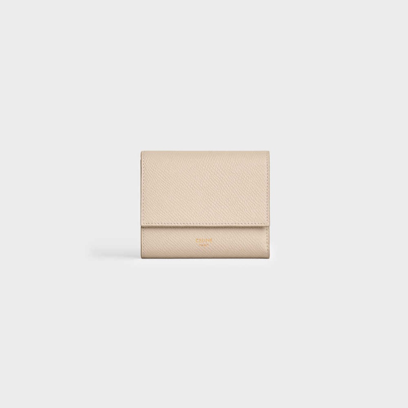 Celine Small Trifold In Grained Calfskin Cüzdan Bej Rengi | CL-593006