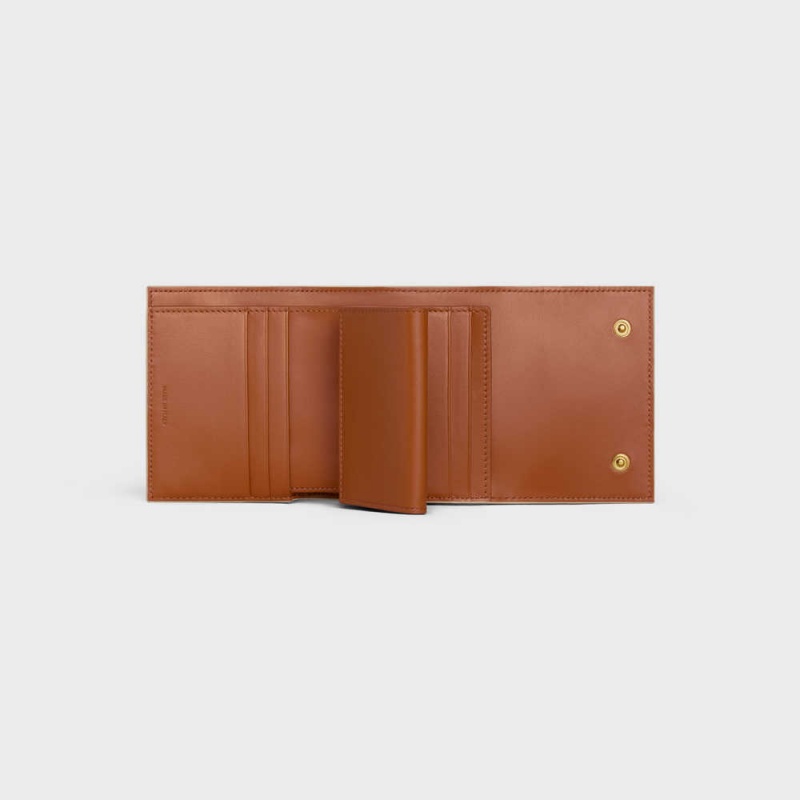 Celine Small Trifold In Triomphe Kanvas And Lambskin Cüzdan Beyaz Kahverengi | CL-593005