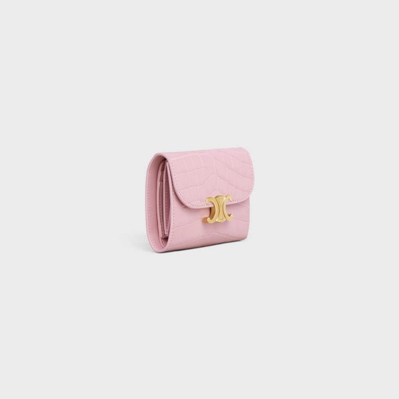 Celine Small Triomphe In Niloticus Crocodile Cüzdan Açık Pembe | CL-592974