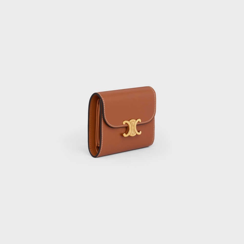 Celine Small Triomphe In Shiny Smooth Lambskin Cüzdan Kahverengi | CL-592969