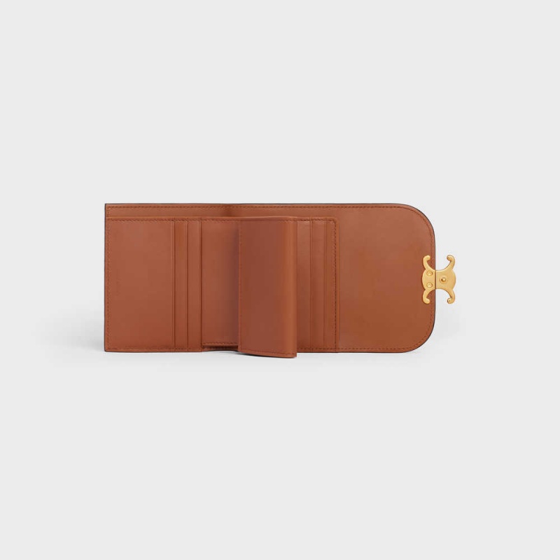 Celine Small Triomphe In Shiny Smooth Lambskin Cüzdan Kahverengi | CL-592969