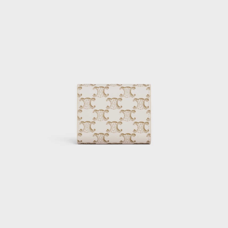Celine Small Triomphe In Triomphe Kanvas Cüzdan Beyaz Kahverengi | CL-592978
