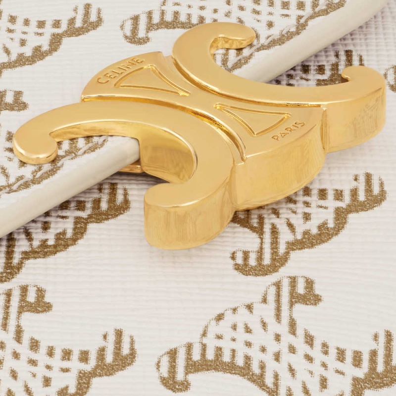 Celine Small Triomphe In Triomphe Kanvas Cüzdan Beyaz Kahverengi | CL-592978