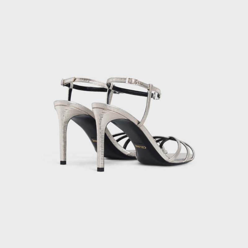 Celine Soir In Lizard Stamped Metalized Calfskin Sandalet Gümüş | CL-592597