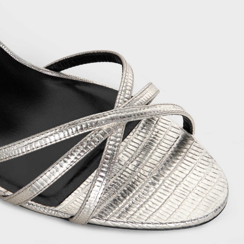Celine Soir In Lizard Stamped Metalized Calfskin Sandalet Gümüş | CL-592597