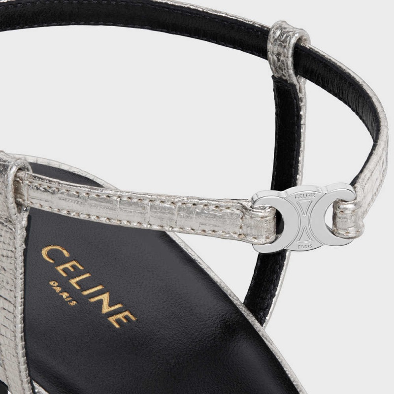 Celine Soir In Lizard Stamped Metalized Calfskin Sandalet Gümüş | CL-592597