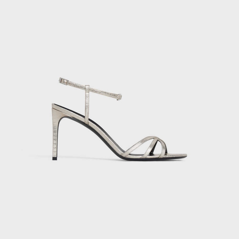 Celine Soir In Lizard Stamped Metalized Calfskin Sandalet Gümüş | CL-592597