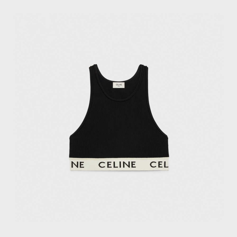 Celine Sports Bra In Atletik Knit Tişörtü Siyah Krema | CL-592808