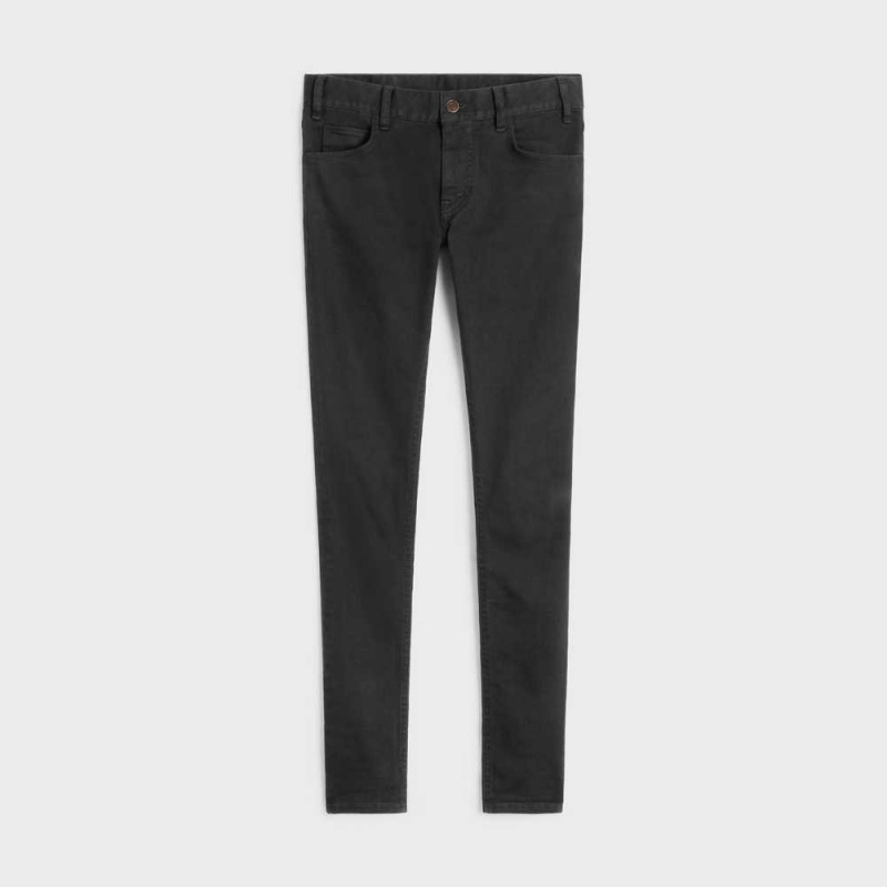 Celine Sıska Jeans In Pure Black Stone Wash Denim Pantolon Siyah Gri | CL-592729