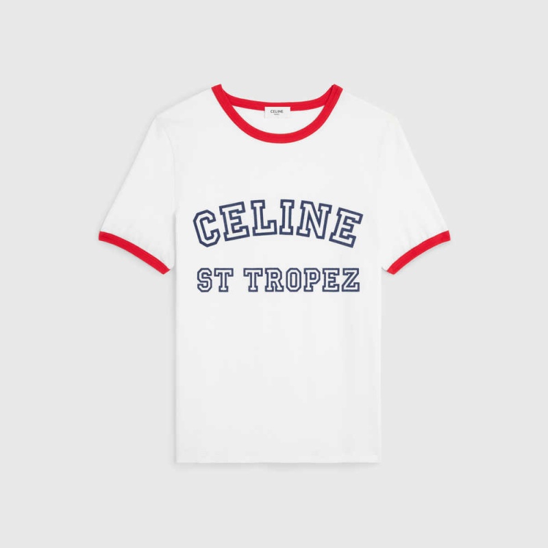 Celine St Tropez 70 S In Pamuklu Jersey T-shirt Beyaz Kırmızı Mavi | CL-592781
