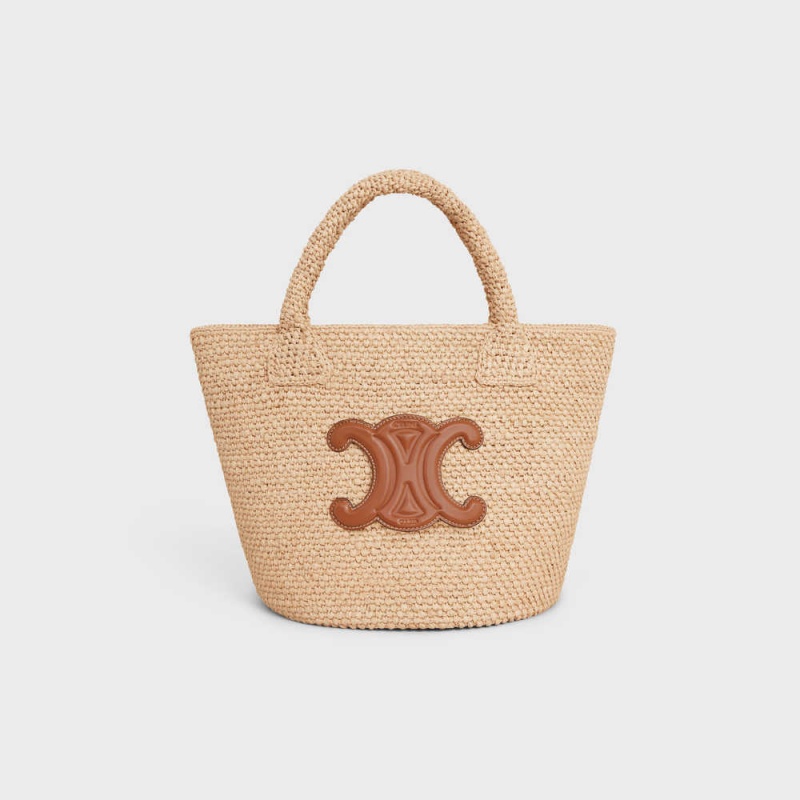 Celine Supple Small Triomphe Klasik In Raffia And Calfskin Panier Kahverengi | CL-593067