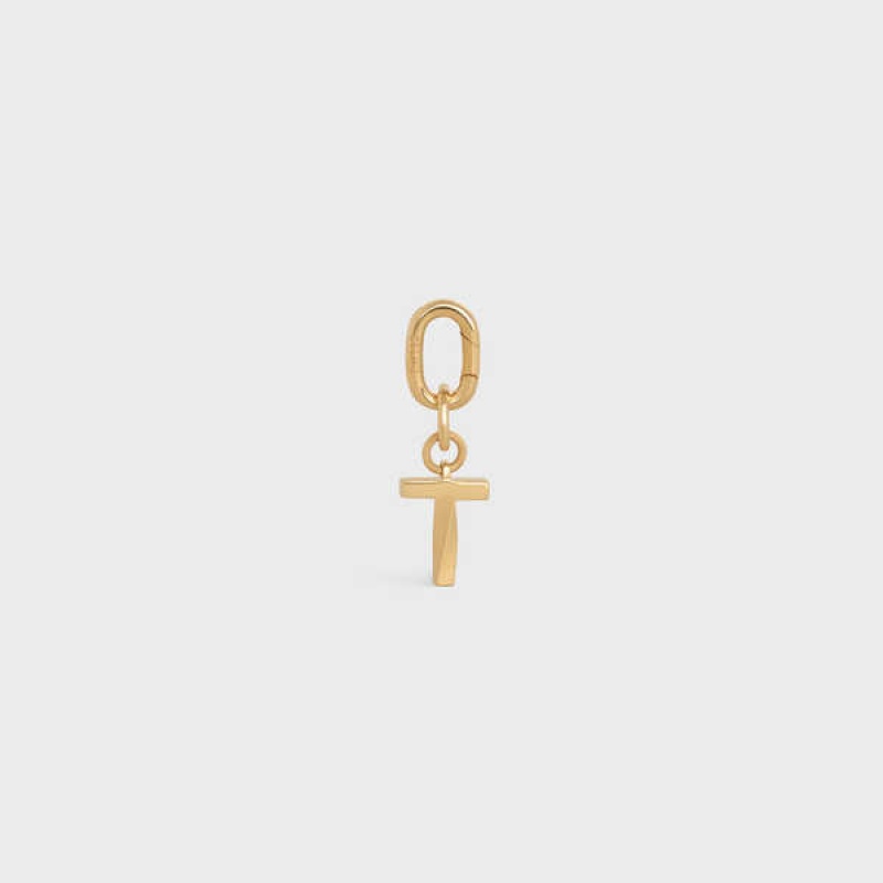 Celine T Charm In Brass Küçük Deri Ürünler Altın | CL-592939